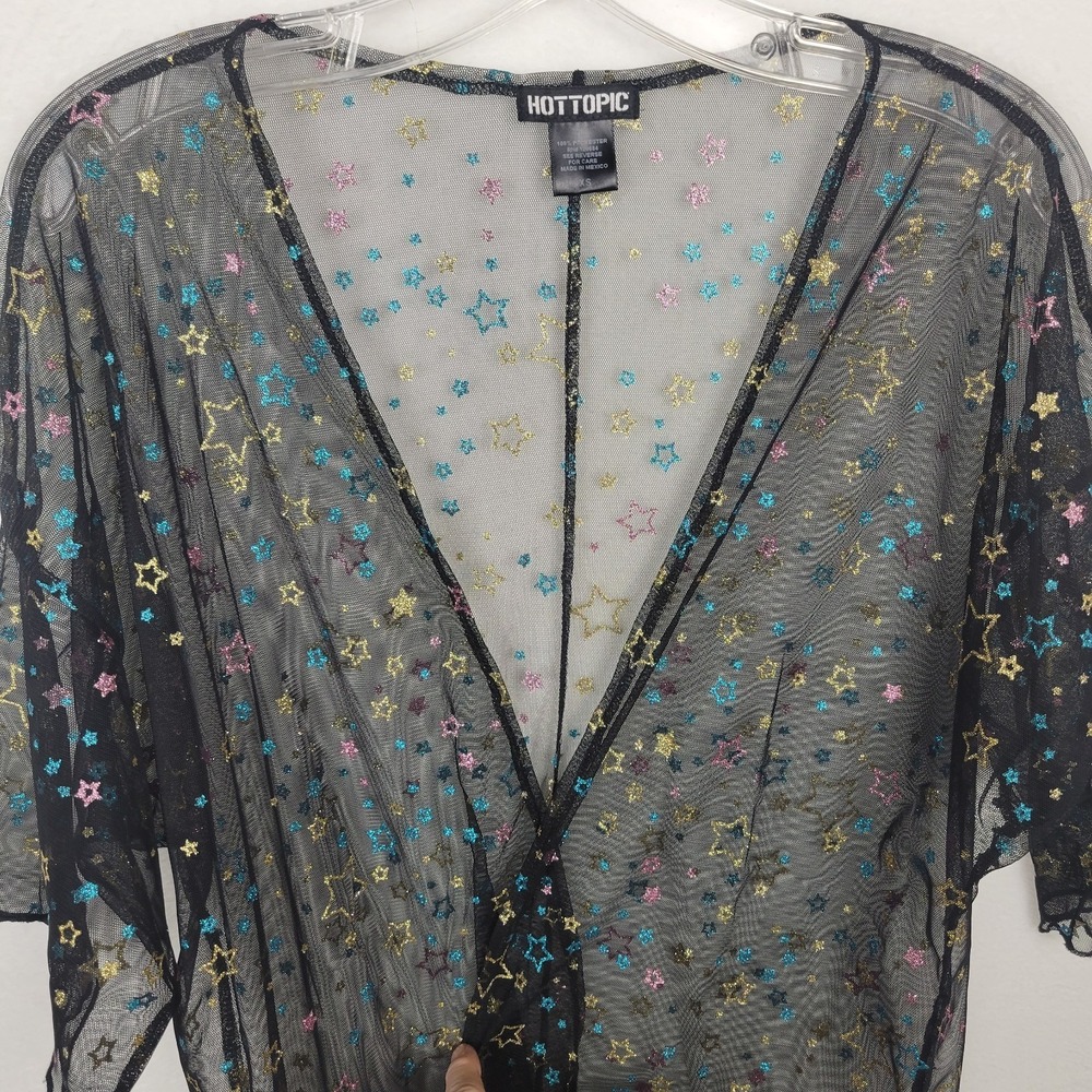 Hot Topic Black Glitter Star Sheer Kimono XS Open Front Celestial Whimsigoth - Picture 4 of 10